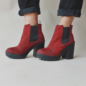 *H&M* Suede Deep Red Heeled Bootie